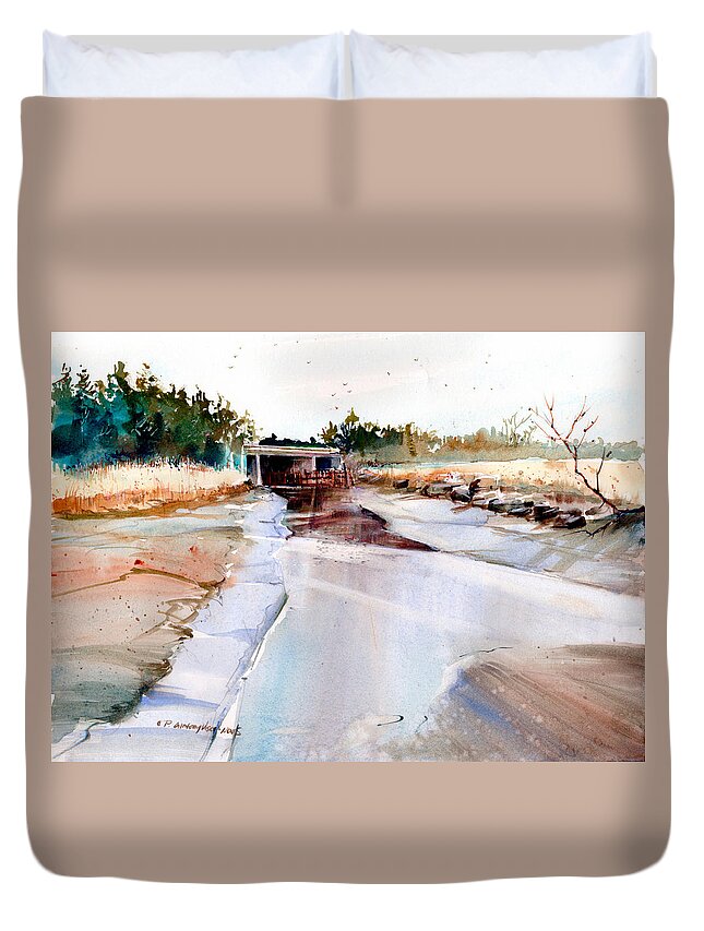 Mudflats Duvet Cover featuring the painting Low Tide by P Anthony Visco