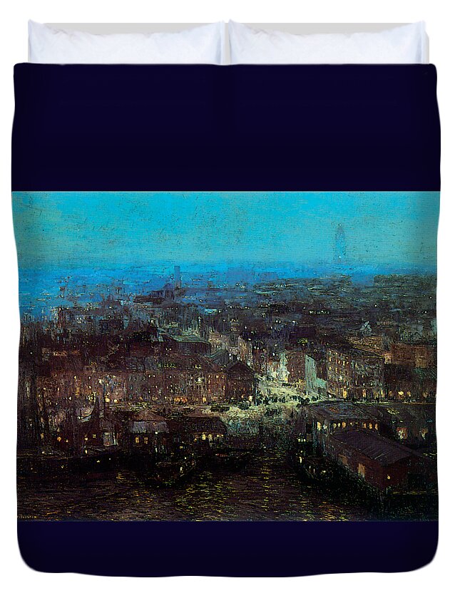 Edward Duvet Cover featuring the painting Lower New York 1910 by Edward Willis Redfield