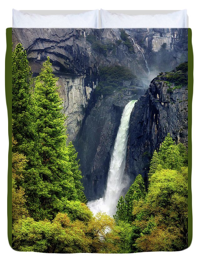Yosemite Duvet Cover featuring the photograph Lower Yosemite Falls by Gary Johnson
