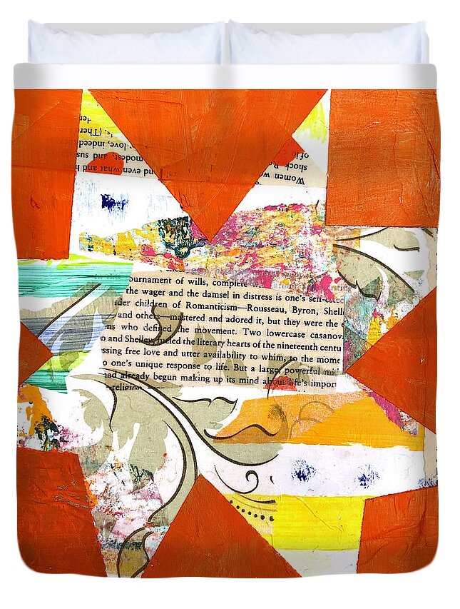 Orange Duvet Cover featuring the painting Lowercase Damsel In Distress by Cyndie Katz