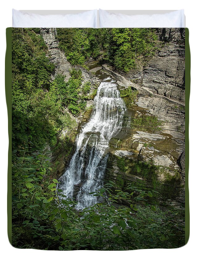 Robert H. Treman State Park Duvet Cover featuring the photograph Lucifer Falls 1 by Dimitry Papkov