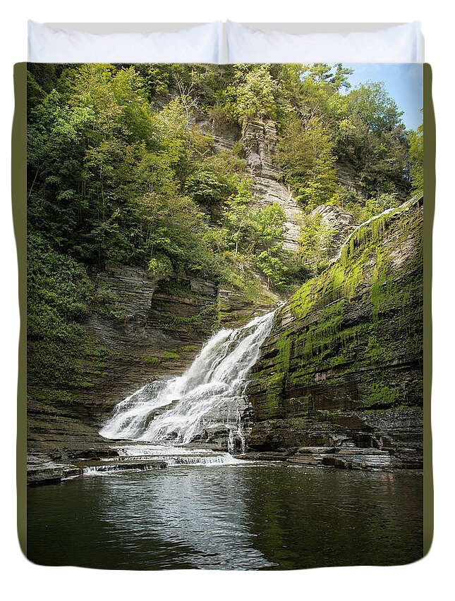 Robert H. Treman State Park Duvet Cover featuring the photograph Lucifer Falls 5 by Dimitry Papkov