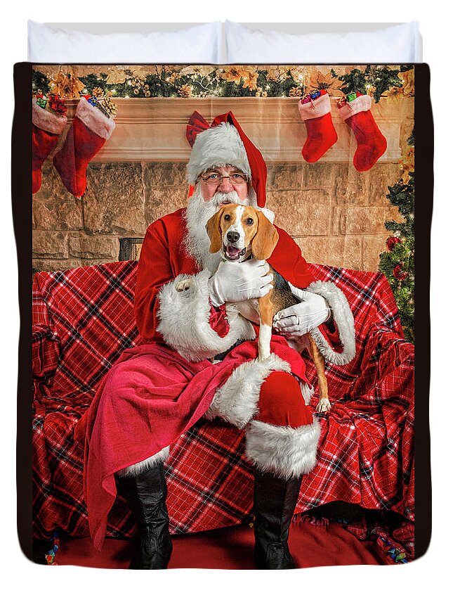 Lucy Duvet Cover featuring the photograph Lucy with Santa 2 by Christopher Holmes