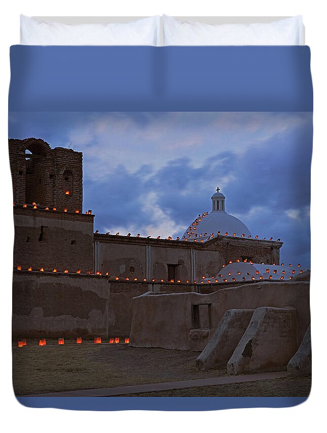 Tom Daniel Duvet Cover featuring the photograph Luminarias and Buttresses by Tom Daniel