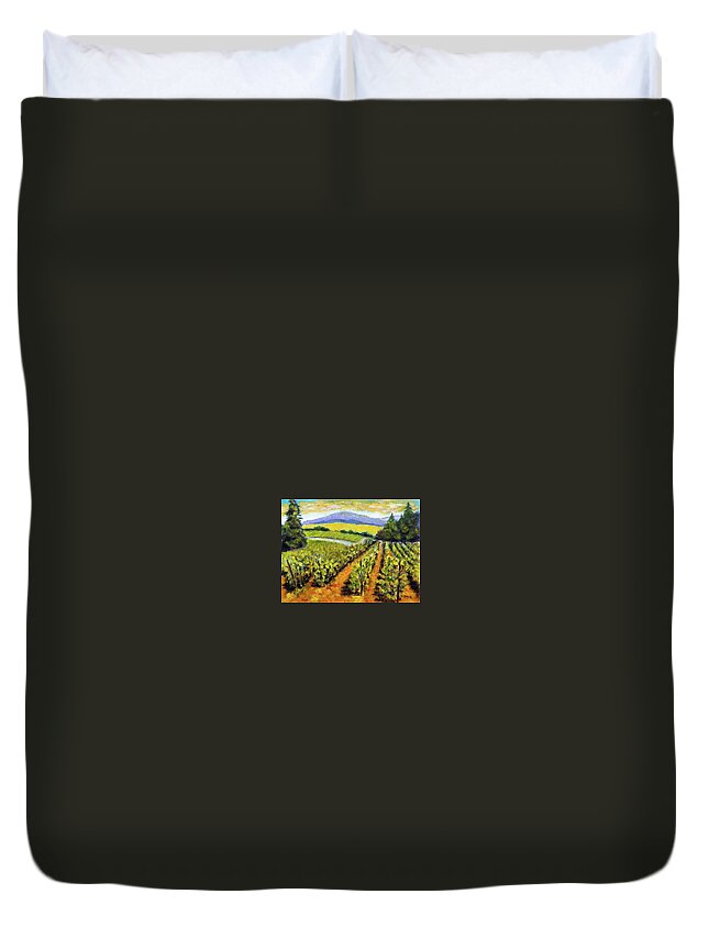 Landscape Duvet Cover featuring the painting Lumos Vineyard Philomath by Mike Bergen