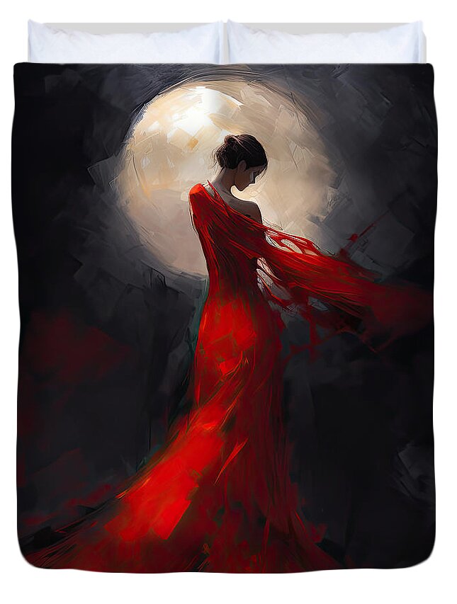 Lady In Red Duvet Cover featuring the painting Luna Within by Lourry Legarde