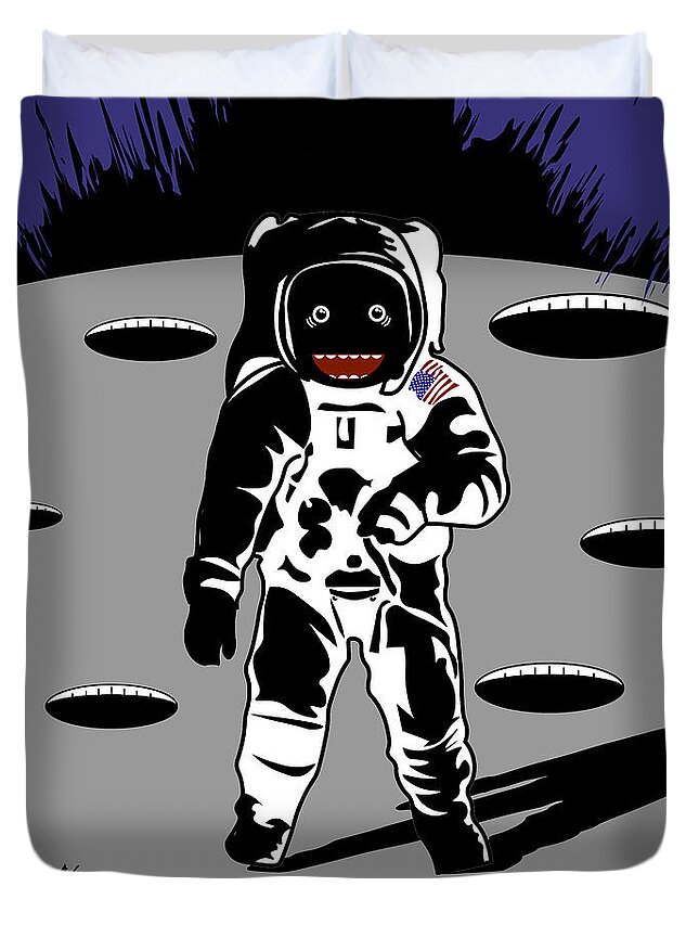 Red Duvet Cover featuring the digital art Lunar Astronaut by Piotr Dulski