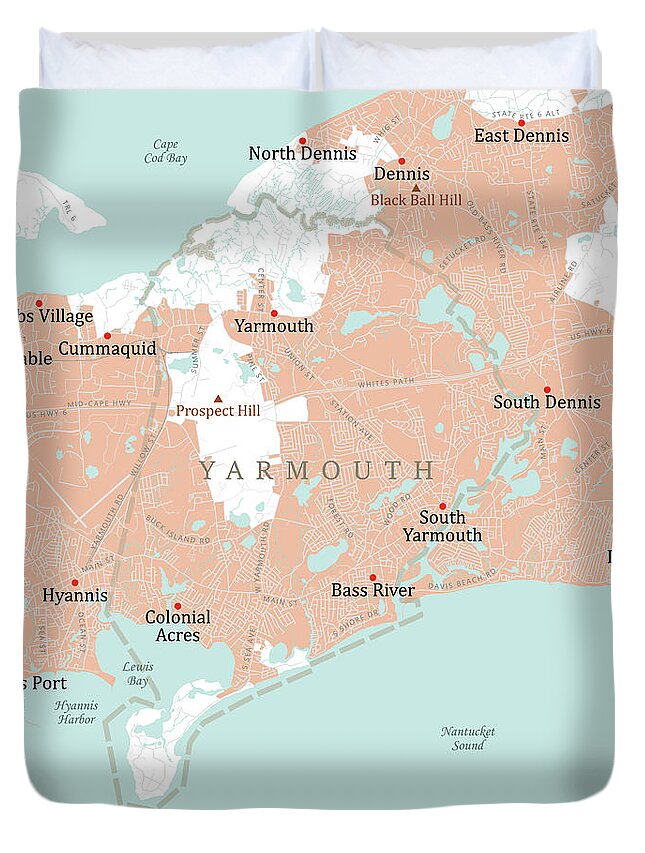 Massachusetts Duvet Cover featuring the digital art MA Barnstable Yarmouth Vector Road Map by Frank Ramspott