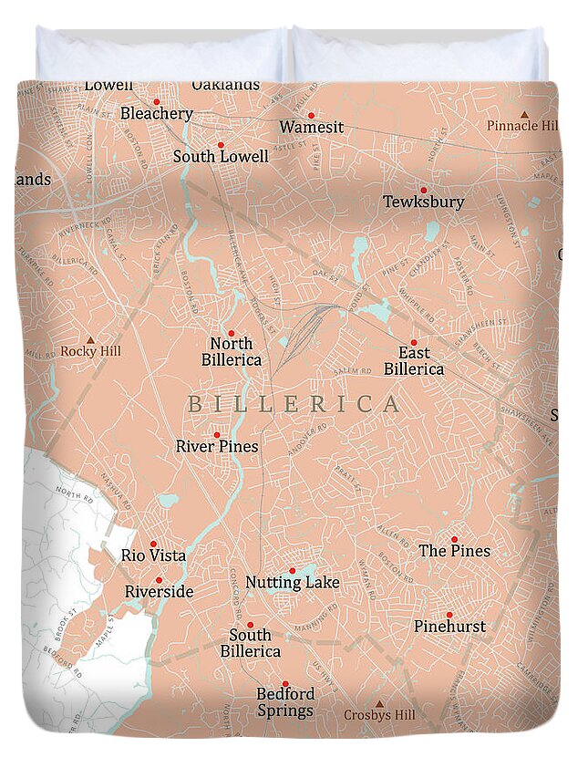 Massachusetts Duvet Cover featuring the digital art MA Middlesex Billerica Vector Road Map by Frank Ramspott