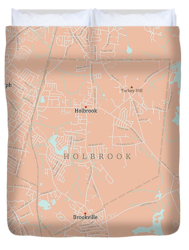 Massachusetts Duvet Cover featuring the digital art MA Norfolk Holbrook Vector Road Map by Frank Ramspott