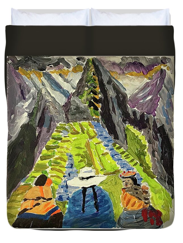  Duvet Cover featuring the painting Machu Pichu journey by John Macarthur