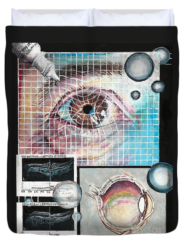Eye Duvet Cover featuring the painting Macular Hole Repair by Merana Cadorette