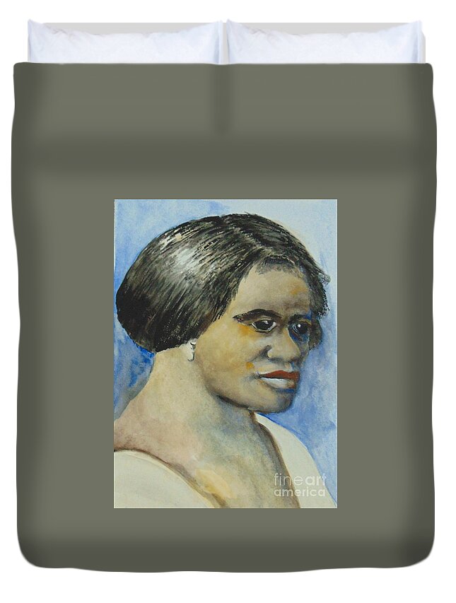 Beauty Products Duvet Cover featuring the painting Madam CJ Walker by Saundra Johnson