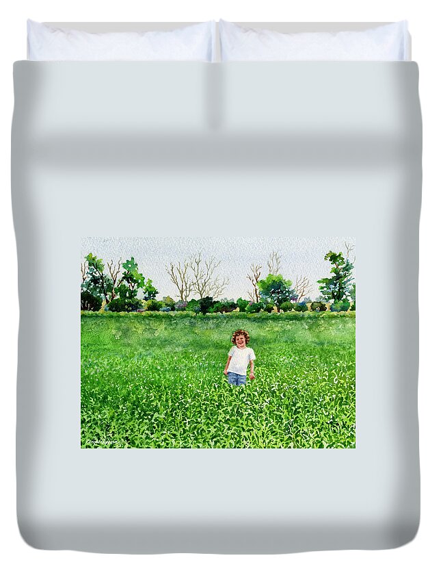Little Girl Painting Duvet Cover featuring the painting Maddie in a Wheat Field by Anne Gifford