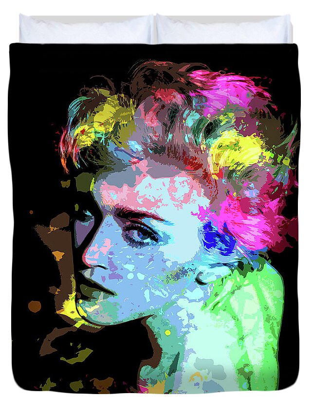 Psychedelic Duvet Cover featuring the digital art Madonna psychedelic portrait by Movie World Posters
