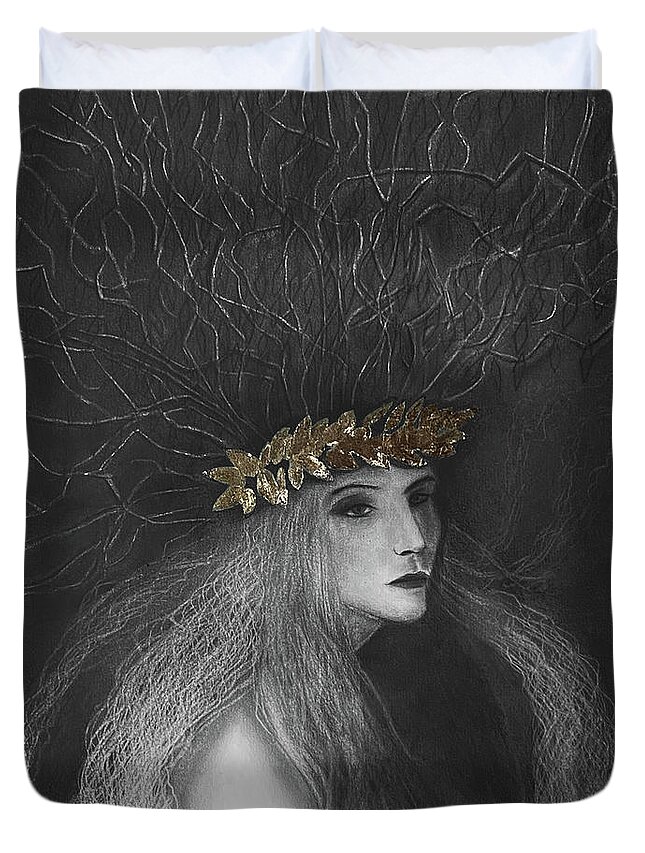 Maenad Duvet Cover featuring the drawing Maenad by Nadija Armusik