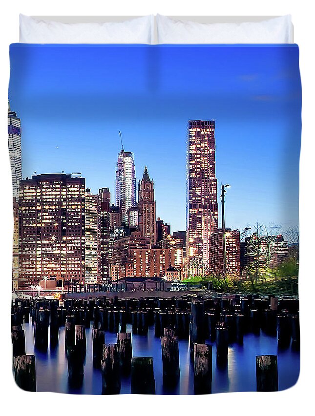 New York City Skyline Duvet Cover featuring the photograph Magic Manhattan Triptych_3 by Az Jackson