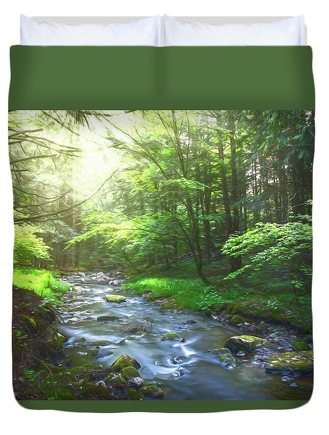 Magical Morning Light In Loyalsock State Forest Duvet Cover featuring the painting Magical Morning Light In Loyalsock State Forest by Dan Sproul
