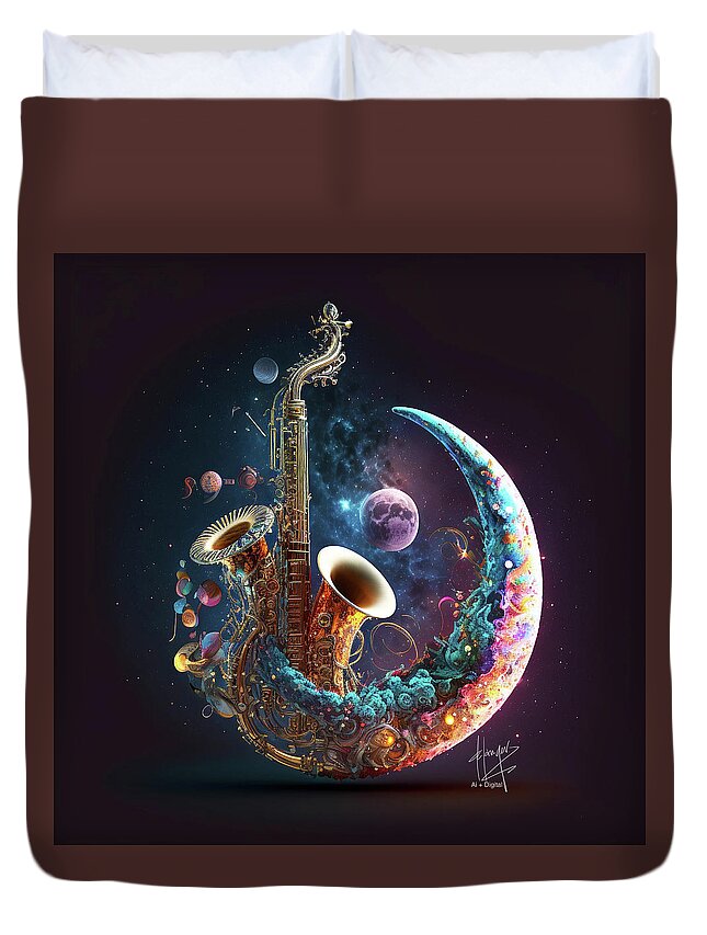 Music Duvet Cover featuring the digital art Magical Musical Moon 12 by DC Langer