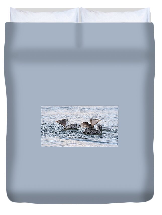 Pelicans Duvet Cover featuring the photograph Magnificent Throat Pouch 7 by Mingming Jiang