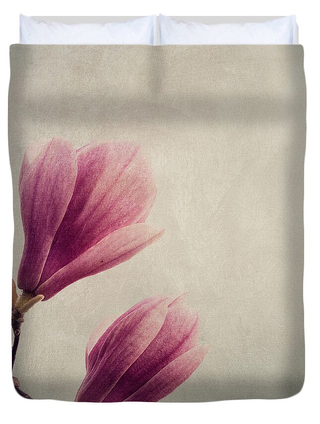 Magnolia Duvet Cover featuring the photograph Magnolia flower on art texture by Jelena Jovanovic