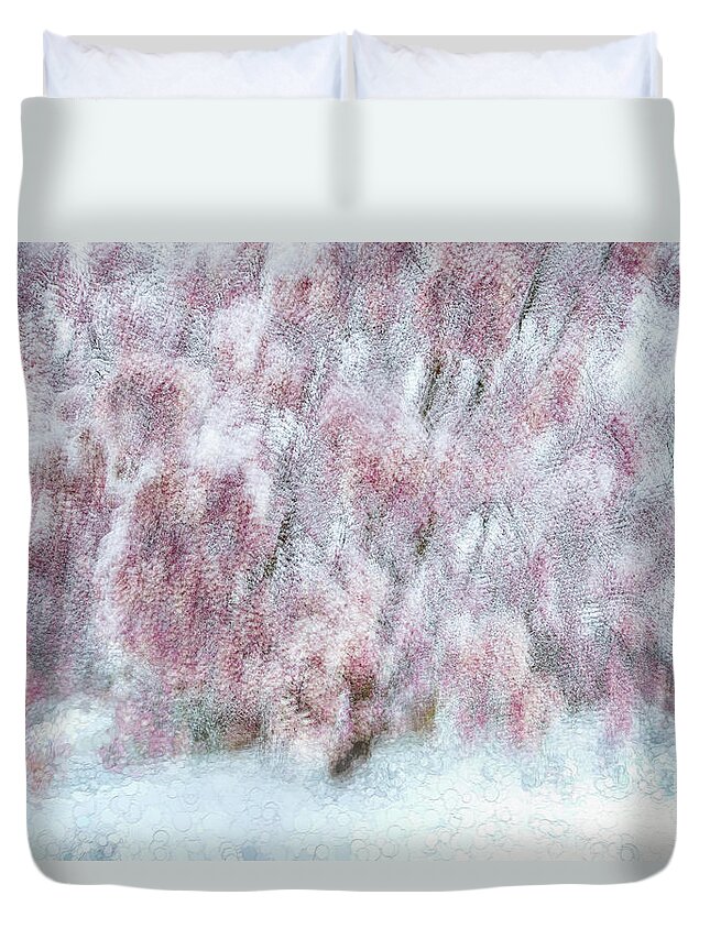 Blossoms Duvet Cover featuring the photograph Magnolia in Snow by Marilyn Cornwell