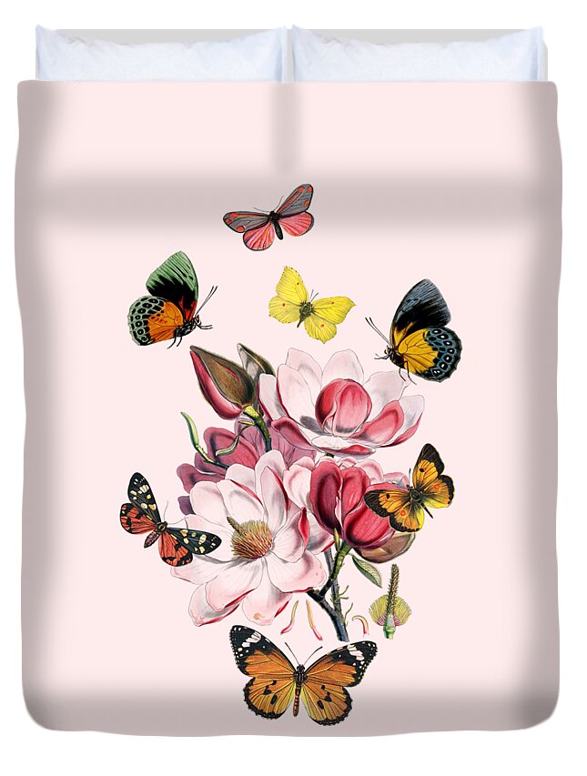 Magnolia Duvet Cover featuring the digital art Magnolia with butterflies by Madame Memento