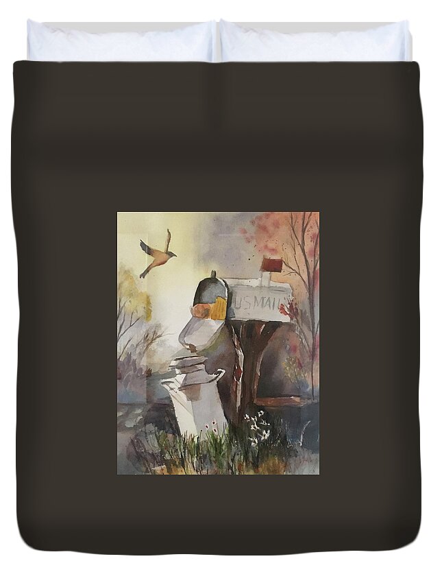 Mailbox Duvet Cover featuring the painting Mails here by Bonnie Peacher