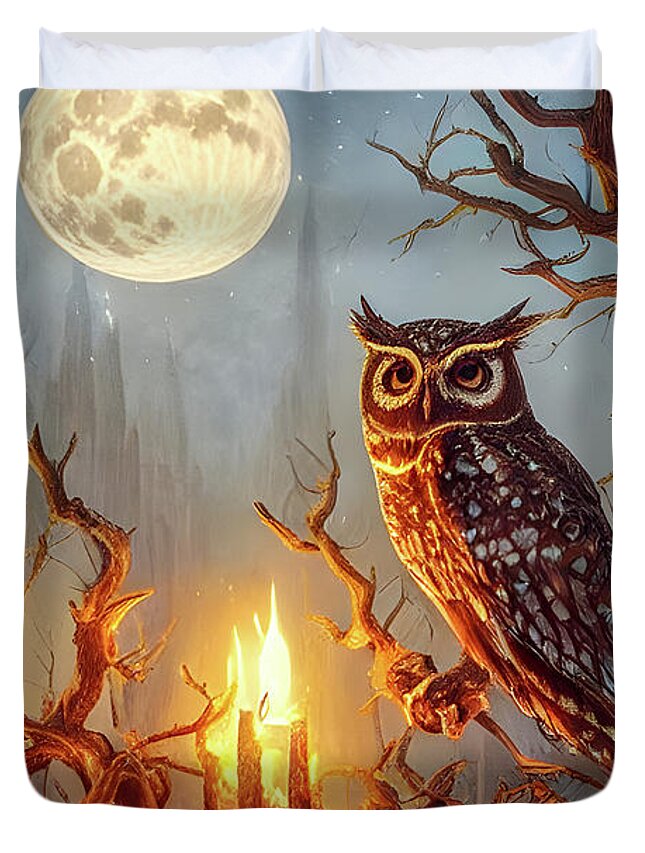 Owls Duvet Cover featuring the painting Maine Parliament of Owls by Bob Orsillo