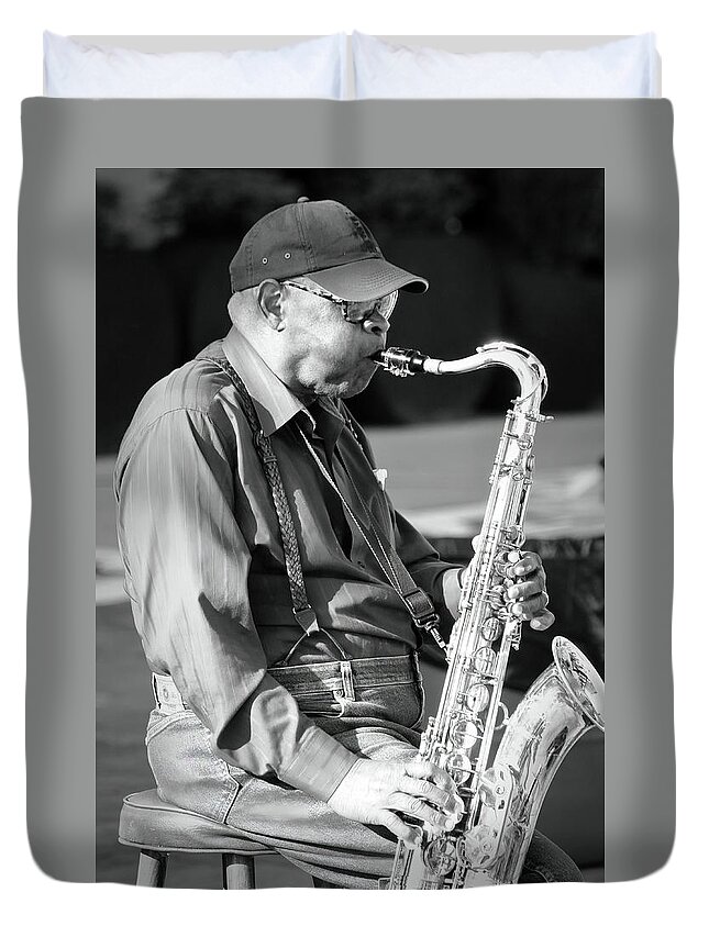 Street Performer Duvet Cover featuring the photograph Make A Joyful Noise by Lens Art Photography By Larry Trager