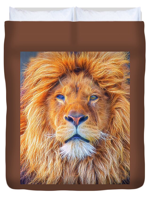 Male Lion Duvet Cover featuring the digital art Male Lion portrait Digital Art by Gareth Parkes