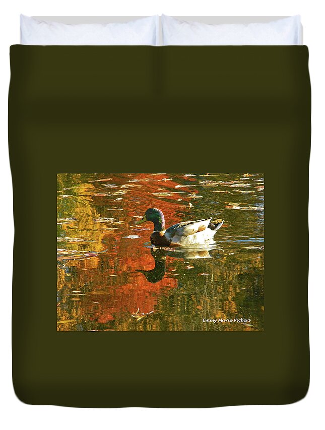 Autumn Duvet Cover featuring the photograph Mallard Duck In the Fall by Emmy Marie Vickers