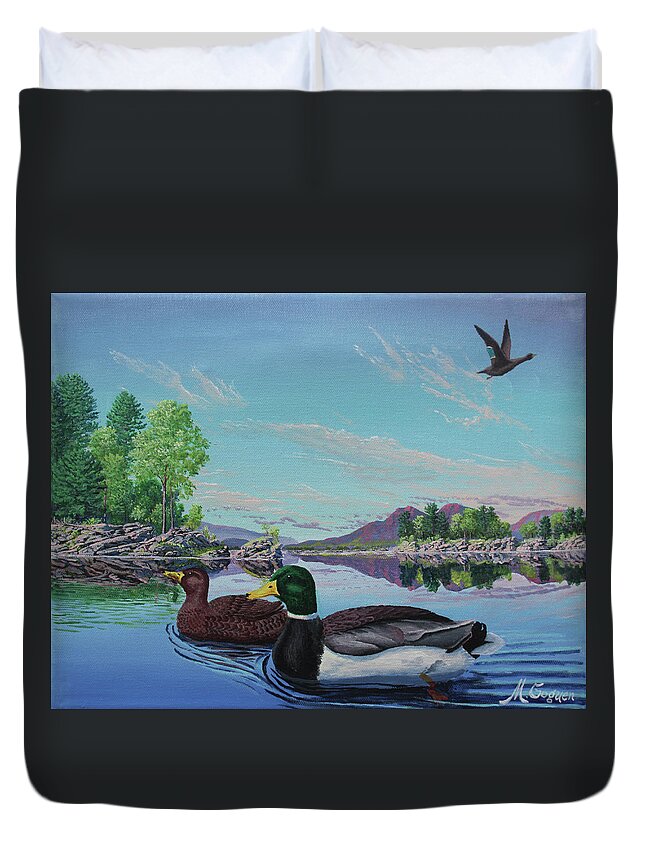 Mallard Duvet Cover featuring the painting Mallard Ducks by Michael Goguen
