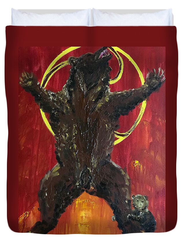 Bear Duvet Cover featuring the painting Mam Arth by Bethany Beeler