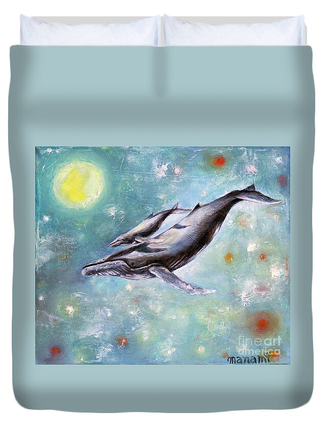 Whale Duvet Cover featuring the painting Mama Whale Love You Always by Manami Lingerfelt