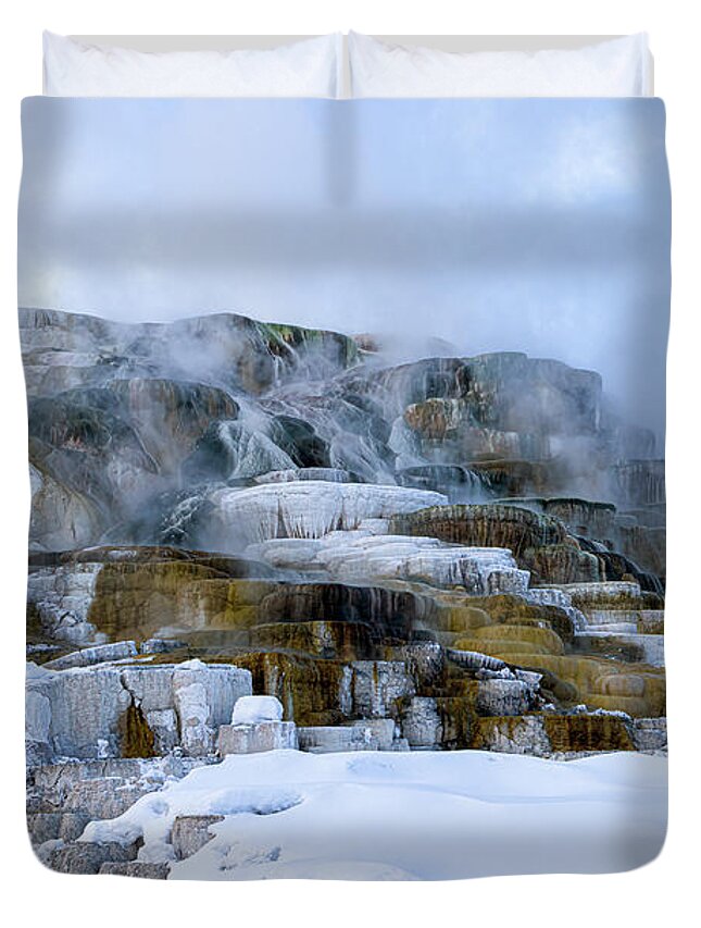 Yellowstone National Park Duvet Cover featuring the photograph Mammoth Hot Springs I by Cheryl Strahl