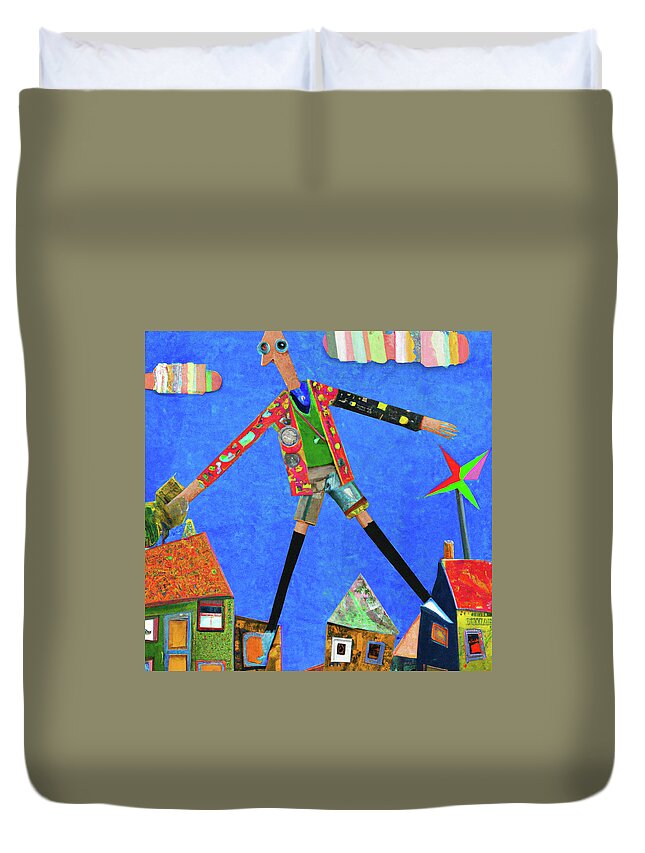 Ai Duvet Cover featuring the mixed media Man in the Middle II by Linnie Greenberg