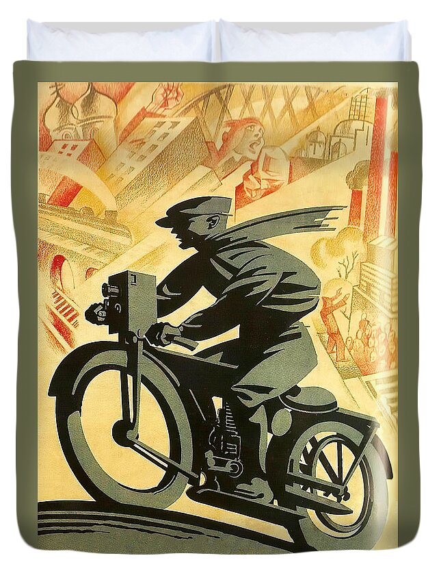 Man Duvet Cover featuring the painting ''Man with a Movie Camera'', 1929, movie poster painting by Movie World Posters