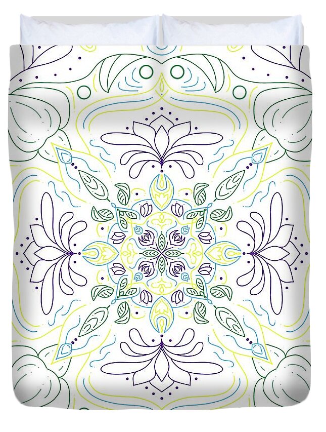 Flowers Duvet Cover featuring the digital art Mandala 49 by Angie Tirado
