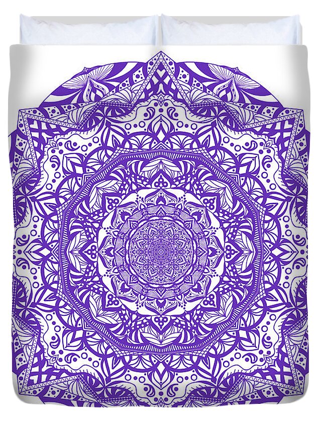 Mandalas Duvet Cover featuring the digital art Mandala of Purple Pleasures by Angie Tirado