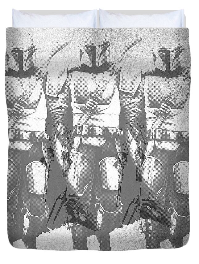 Storm Trooper Duvet Cover featuring the painting Mandalorian Star Wars Elvis Warhol by Tony Rubino