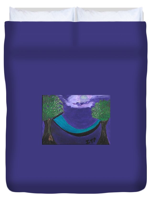 Abundance Duvet Cover featuring the painting Manifesting under a silver moon by Esoteric Gardens KN
