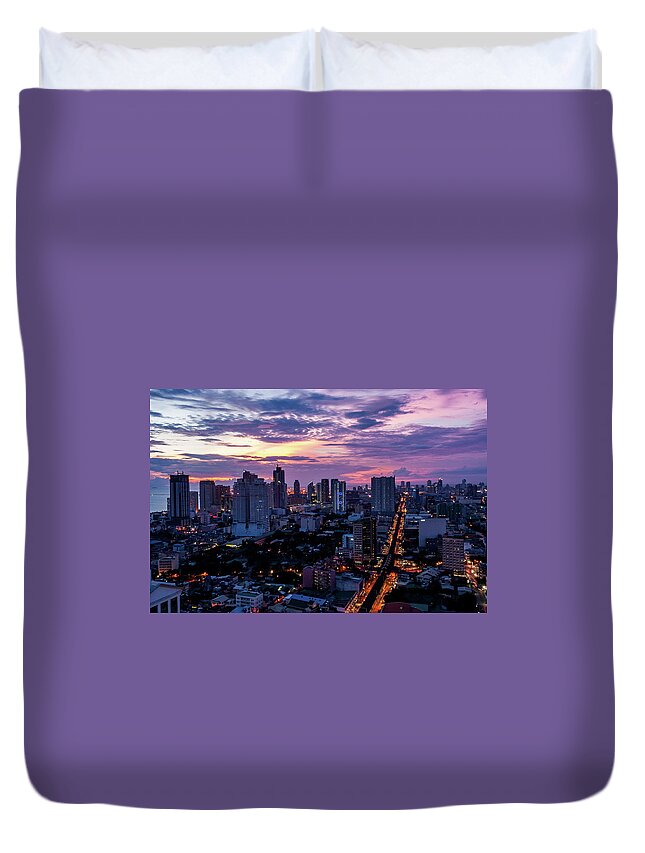 Philippines Duvet Cover featuring the photograph Manla Cityscape by Arj Munoz