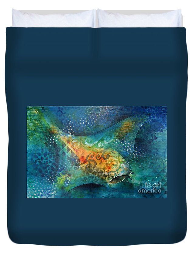 Manta Duvet Cover featuring the painting Manta Ray by Reina Cottier