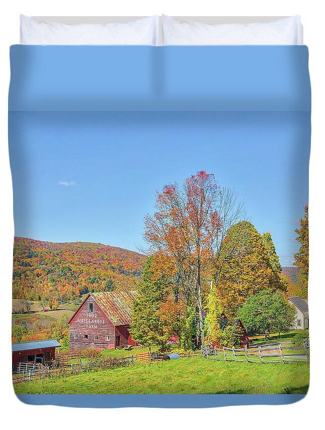 Maple Grove Farm Duvet Cover featuring the photograph Maple Grove Farm Vermont Fall Colors by Juergen Roth