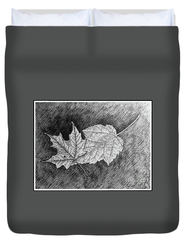 Art Duvet Cover featuring the drawing Maple Leaves by Mariarosa Rockefeller