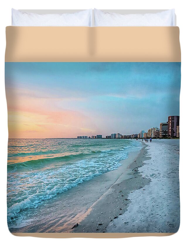 Sunset Duvet Cover featuring the photograph Marco Island Beach at Sunset by Debra Kewley