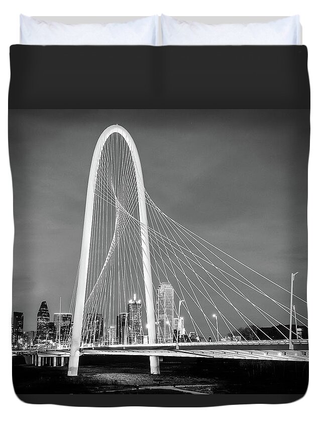 Dallas Texas Duvet Cover featuring the photograph Margaret Hunt Hill Bridge Black and White by Robert Bellomy