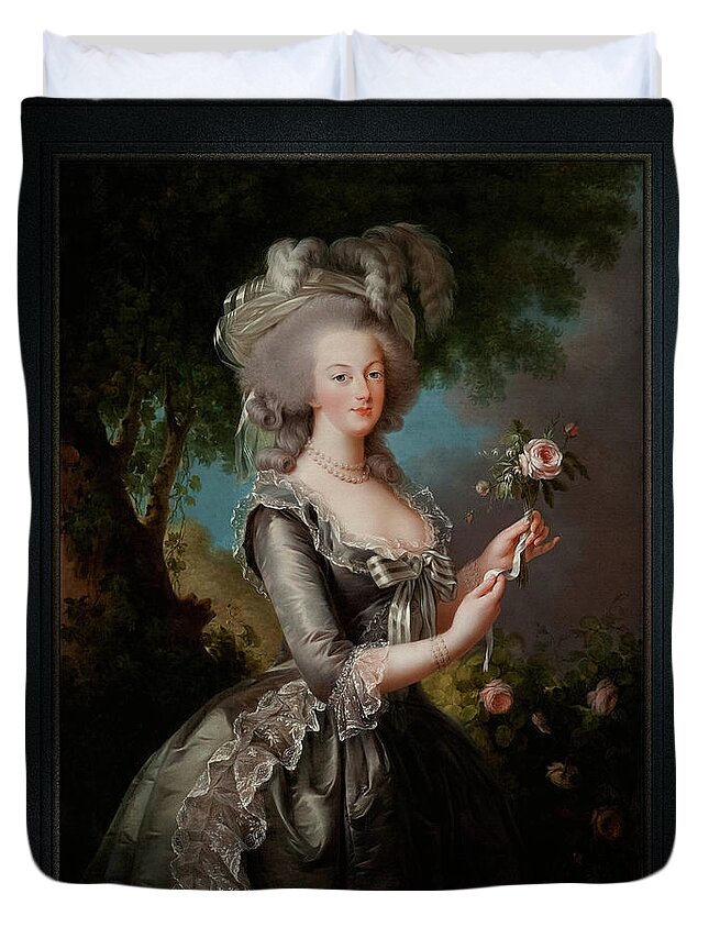 Marie Antoinette With A Rose Duvet Cover featuring the painting Marie Antoinette with a Rose by Elisabeth-Louise Vigee Le Brun by Rolando Burbon