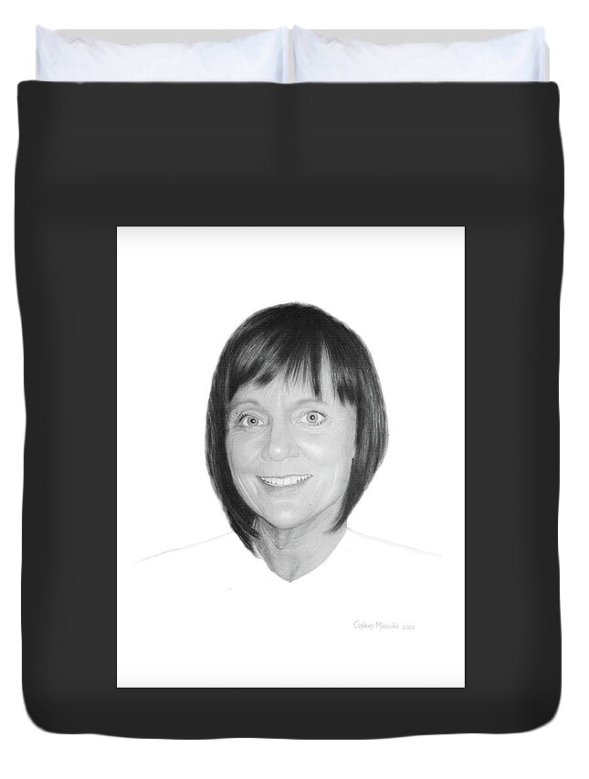 Portrait Duvet Cover featuring the drawing Marie by Conrad Mieschke